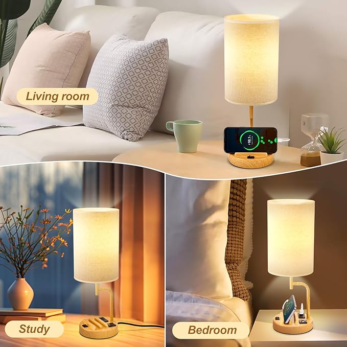 Dreamholder Table Lamp with 3 USB Charging Ports, Modern Desk Lamp with AC Outlet and Phone Stands, Perfect Bedside Lamp for Bedroom, Living Room, Office (Pack of 2)