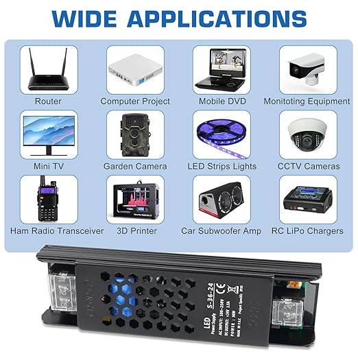 LED Driver 24V 36W 1.5A Slim Power Supply, AC 110V/240V to DC Adapter, Constant Voltage Transformer for Strip Lights, Bulbs, Garden and Cabinet Lighting