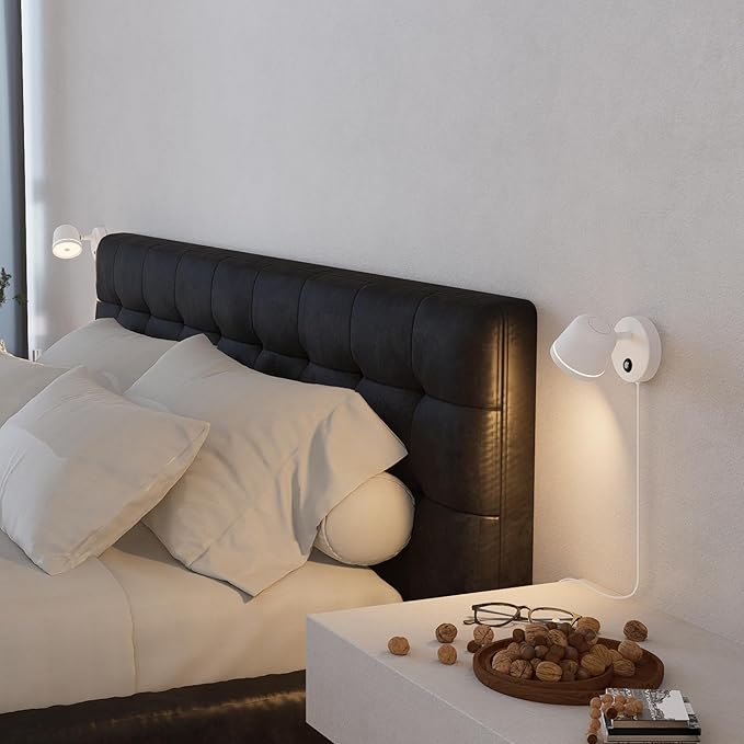 Aisilan Plug in Wall Sconce, Touch Dimmable Wall Light with 3 Color Temperatures, Adjustable 7W LED Sconce CRI97, Modern White Aluminum Plug in Wall Lamp for Bedroom Bedside Reading