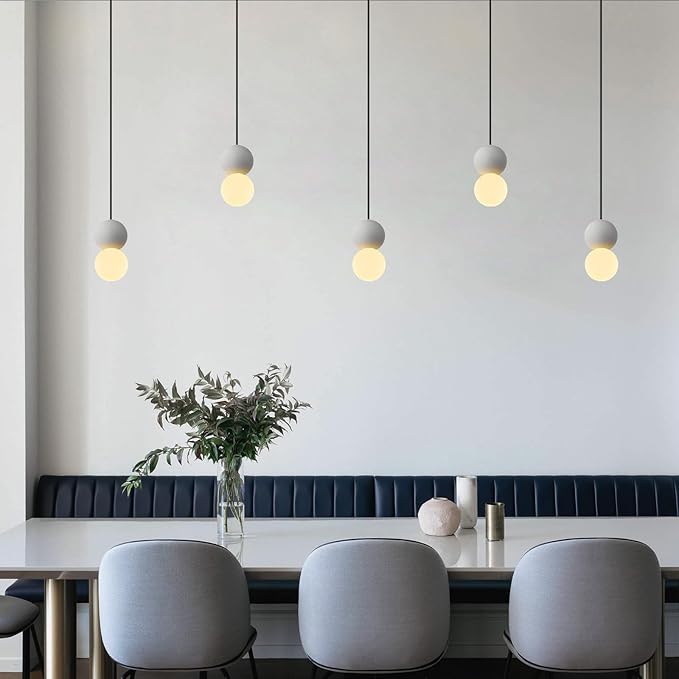 Modern Concrete Pendant Light – White Glass Globe Ball Ceiling Fixture for Kitchen, Dining & Bar