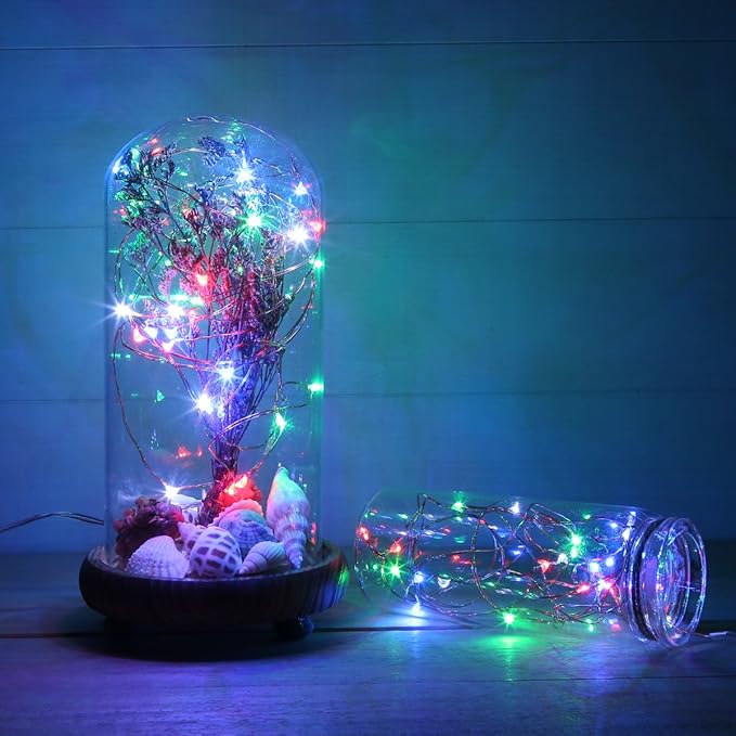 Magicnight Mini Solar String Lights Outdoor Short Tiny Fairy Twinkle Firefly Light 15 Feet 50 LEDs for Outdoor Garden Backyard décor,Multi Colors