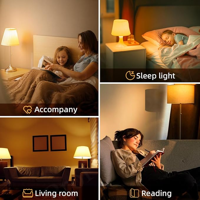 1800K Amber Sleep Light Bulbs - Blue Light Blocking, Dimmable A15 E26 LED Bulbs (3W, 25W Eqv) for Healthy Sleep, Bedroom & Nursery, 4 Pack