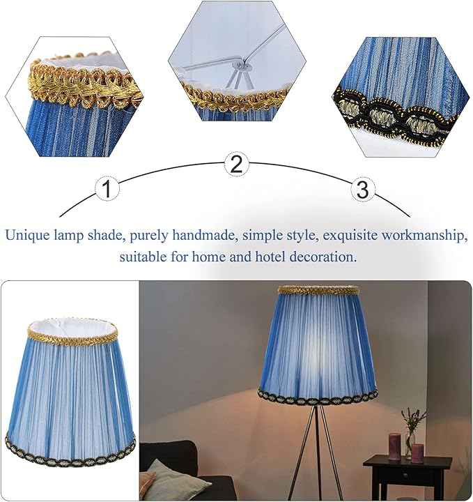 Lurrose Vintage Decor Lamp Shades Cloth Lamp Shade Covers, Clip On Bulb Lamp Shade Fabric Lampshade with Harp Pleated Cone for Table Chandelier Wall Lamp, Blue Small Lamp Shades Lamps Shades