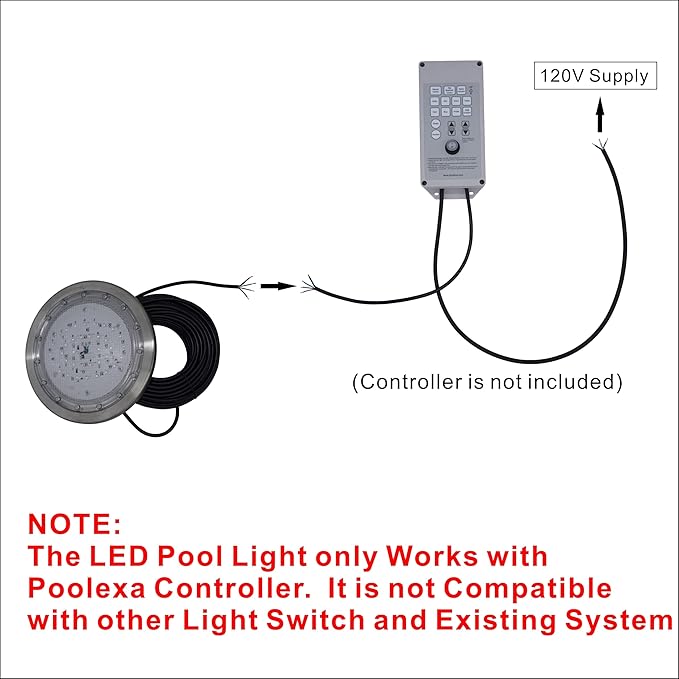 10 Inch LED Multicolor Inground Pool Light – Stainless Steel Housing, 100ft Cord for Wet Niche (Without Controller)