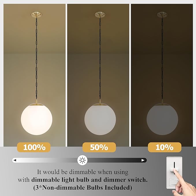 KoKo&Yukina 13.7" Gold Globe Pendant Light Mid Century Pendant Light Milk Glass Pendant Lights Kitchen Island Adjustable Hanging Light Fixture for Dining Room Bedroom Kitchen Islan