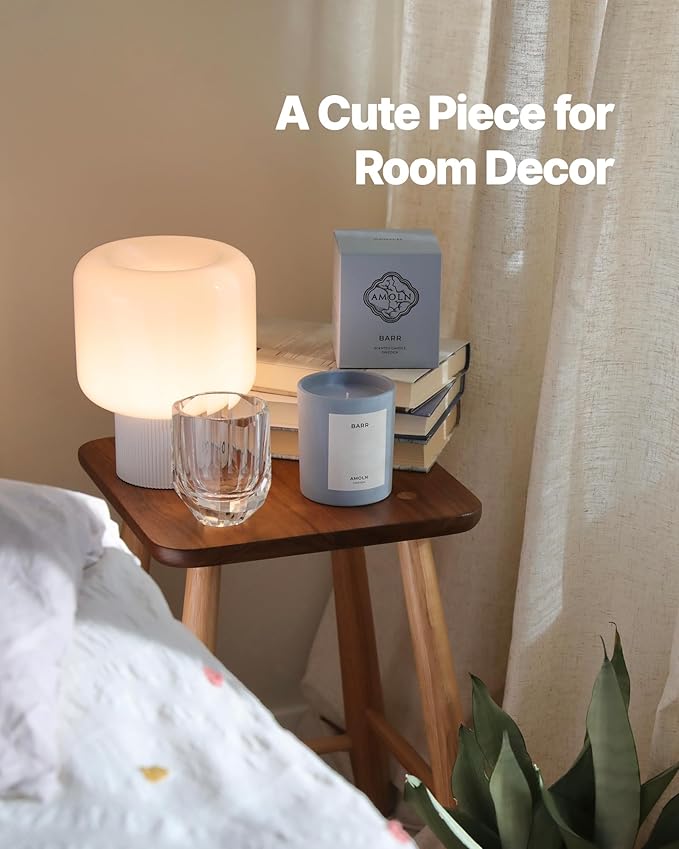 Halo Mushroom Lamp, 5W Cute Cordless Rechargeable Table Lamp with Glass Shade, 3 Color Temps LED Dimmable Ambient Lighting, Small Retro Touch Bedside Light for Bedroom Decor, White