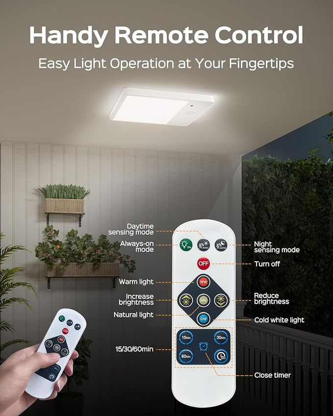 JACKYLED 2 Pack New Upgraded Rechargeable Motion Sensor Ceiling Light with Remote,8000mAh Magnetic Wireless Ceiling Lights Battery Operated,LED Shower Lights for Stairs Pantry Hallway Porch