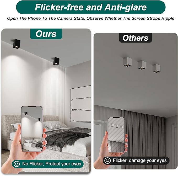 OKELI Black Modern LED Dimmable Ceiling Light Fixtures for Hallway Kitchen Entryway, 20W 1300LM 2700K-6000K Flush Mount Close to Ceiling Lighting, Cuboidal Ceiling Lamps for Living Room 3pack