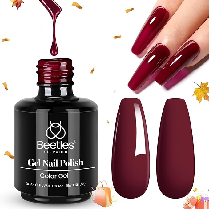 Beetles Red Gel Polish - Oxblood Red 15ML/0.51Fl Oz, Maroon Dark Burgundy Gel Nail Polish, Soak Off UV LED Lamp Burgundy Wine Color Nails Art, Long-Lasting Manicure Salon DIY Home Gifts for Woman