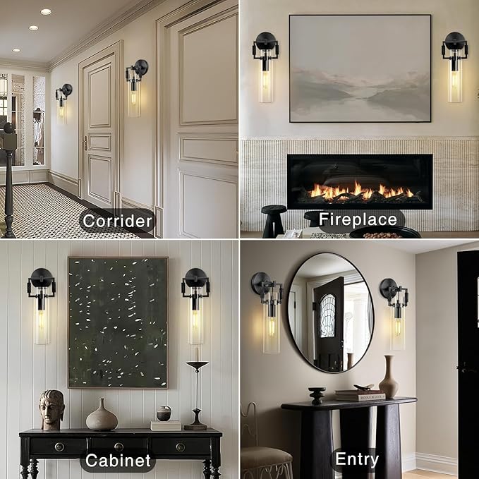 15'' Knurled Copper Wall Sconce,Modern Black Glass Bathroom Wall Sconces, 1-Lights Bathroom Vanity Lights for Living Room, Bedrooms, Fireplace, Staircases, Include Bulb