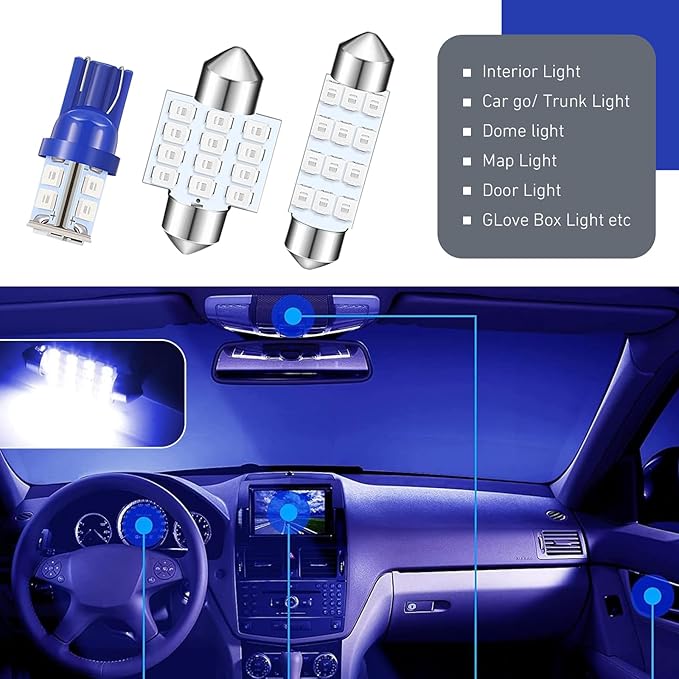 24 PCS Car LED Interior Light Bulbs, T10 31 mm 42 mm Dome Light Bulbs, Interior LED Festoon Lamps Set, for Car Dome Map Door Courtesy License Plate Lamps (Blue)