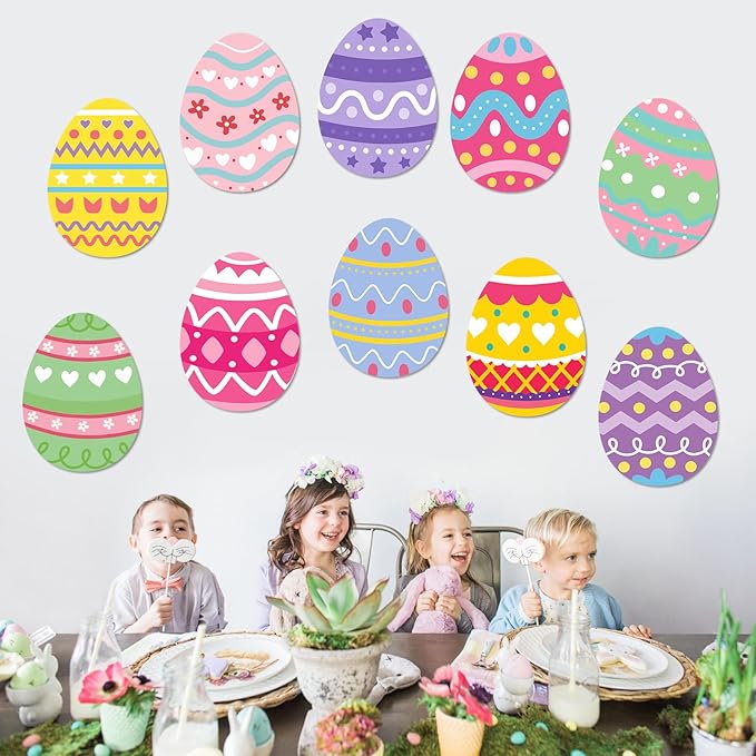 Large Easter Yard Signs 10pcs with Stakes Colorful Eggs Decorations Outdoor Holiday Welcome Signs for Happy Easter Themed Festival Party Supplies, Lawn, Garden Yard Decor