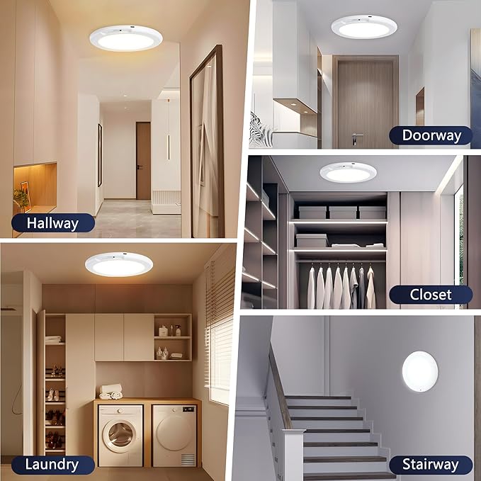 maylit 4 Pack Rechargeable Ceiling Lights, Motion Sensor Lights No Wiring, Wireless Closet Lights Battery Operated, for Bathroom Laundry Room Kitchen Porch Stair Hallway Shower Pantry Garage