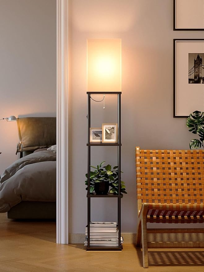 addlon 4-Tier Shelf Floor Lamp with 3CCT LED Bulb – Modern Display Standing Lamp for Living Room, Bedroom & Office, Black