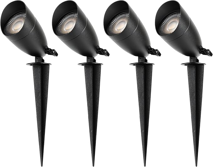 LUTEC 12V Low Voltage Landscape Lighting, Die-cast Aluminum Spot Lights with Connectors, IP65 Waterproof Outdoor Landscape Spotlights, 5W 550LM Warm White 3000K for Tree Garden Yard Pathway, 4 Pack
