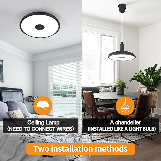 Black Waterproof LED Flush Mount Ceiling Light Fixture,with Bluetooth Speaker,11 Inch,18 watt,Dimmable Music Lamp,RGB Color Changing Light with Remote Control,for Bathroom,Shower,Bedroom