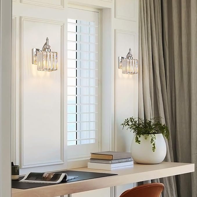 BBLLWJ Chrome Crystal Vanity Wall Sconces Set of 2