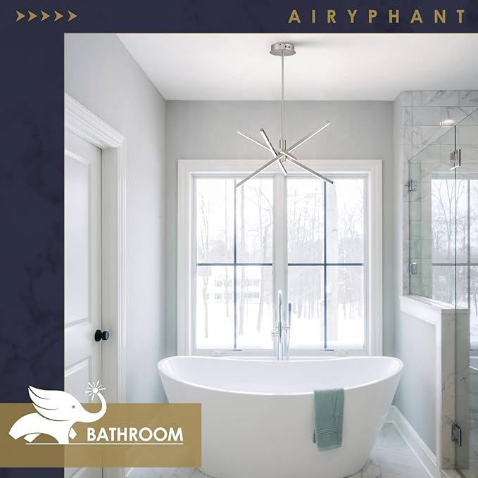 Nickel Modern LED Chandelier, Dimmable 4 Lights Ceiling Pendant Lighting for Dining Room Living Room Kitchen Island Bedroom Foyer 3000K/4000K/5000K 3CCT Selective, 27.76in