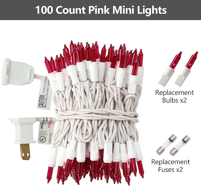 100 Count Mini Pink Lights String, 21ft Christmas Tree Lights Plug in,Christmas Pink String Lights for Room, Valentine's Day Outdoor Porch Decor Birthday Celebrations and Weddings Decorations