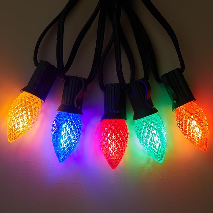 Minetom 50 Pack C7 Led Christmas Replacement Light Bulbs, C7 Shatterproof Christmas Led Bulbs for Christmas String Lights, E12 Candelabra Base, Commercial Grade Dimmable Holiday Bulbs, Multicolor
