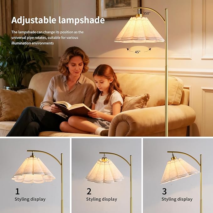 Floor Lamp with Pleated Linen Lampshade, Modern Flower Floor Lamp for Living Room Arc Standing Lamp, Tall Lamp for Bedroom Office Dining Room, Bulb Included