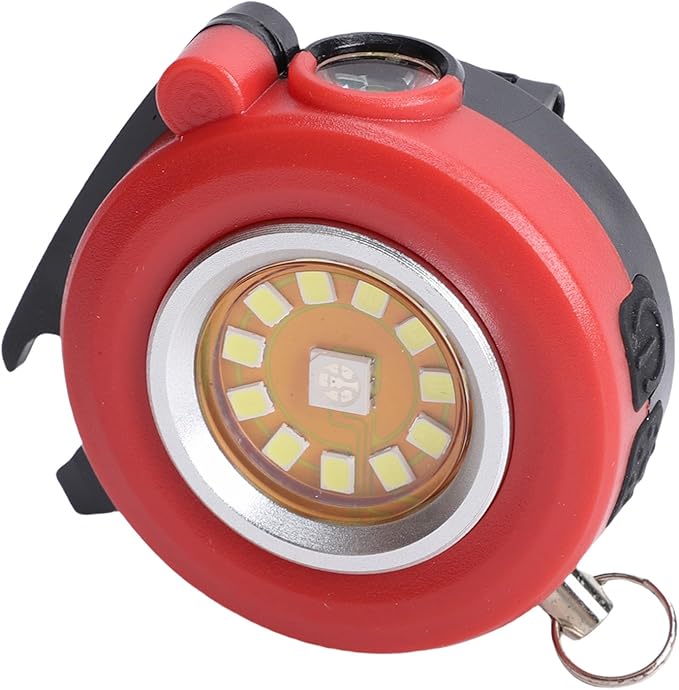 Keychain Flashlight, Round RGB Keychain Work Light LED Torch with Bottle Opener Rotatable Back Clamp for Emergency Camping Car Repair (Red)