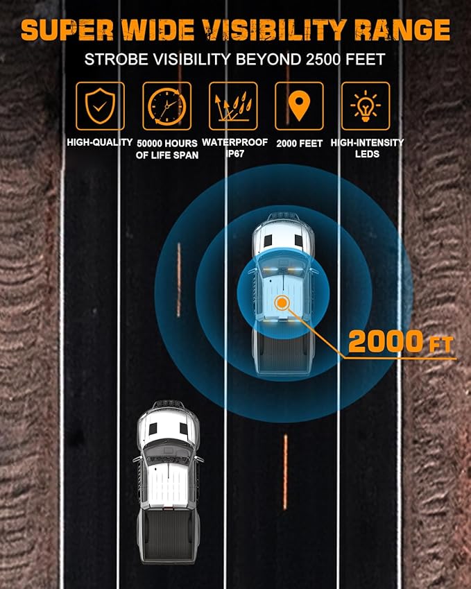 XRIDONSEN 2x 10.7 inch Emergency Strobe Lights 24 LED Amber White Warning Flashing Safety Dash Side Window Front/Rear Windshield Lights Traffic Advisor Bar for Tow/Plow Trucks Construction Vehicles