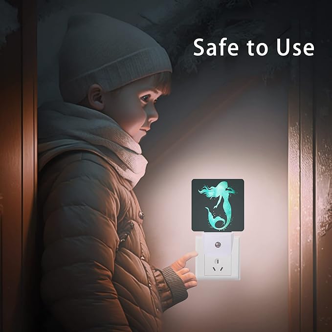 Summer Sea Fish Night Light,Green Mermaid Underwater Marine Night Lights Plug into Wall for Boys Girls, Led Lights Indoor Home Decor 0.5W Nightlight Sleep Friendly