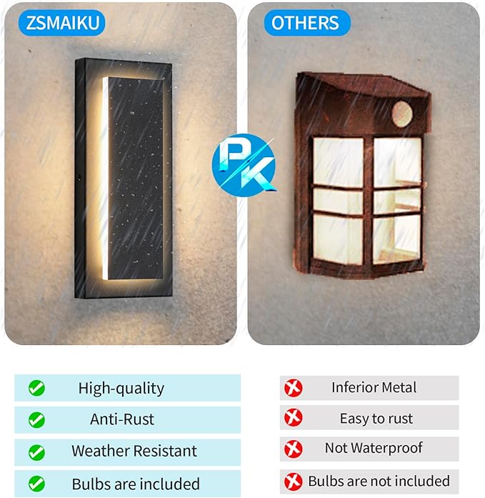 11.8" Outdoor Wall Lights, Black Led Wall Sconces,Exterior Light Fixtures Wall Mount, 3000K Warm White,Waterproof Modern Porch Hallway Front Door Lights 360°Beam Angle 1 Pack