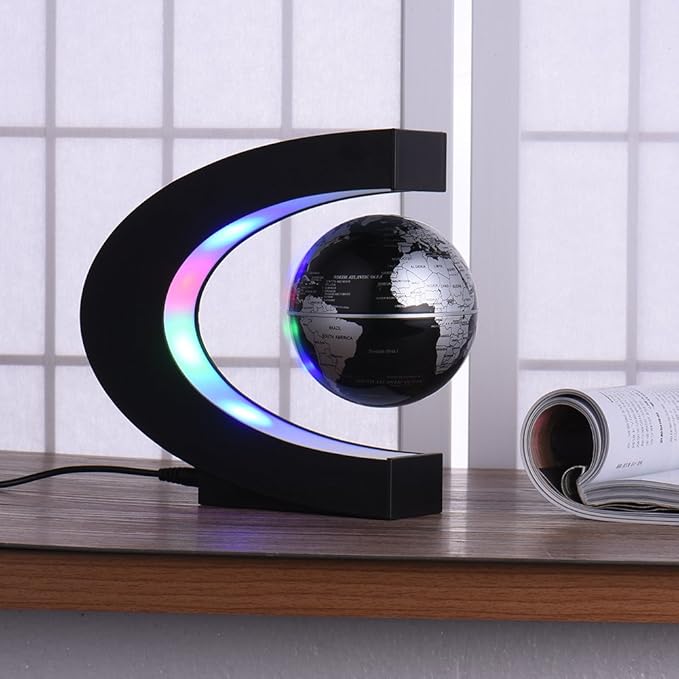 Magnetic Levitation Floating Globe 3 inch with LED Lights C Shape World Map for Desk Decoration