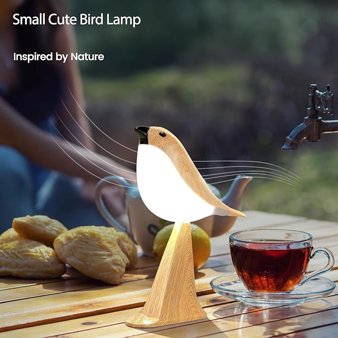 Cute Bird Table Lamp, Touch Control Bedside Lamp, Brid Night Light, Cordless Small Desk Lamps Battery Operated Nightstand Lamps, 3-Way Dimmable Light, Rechargeable Desk Decoration