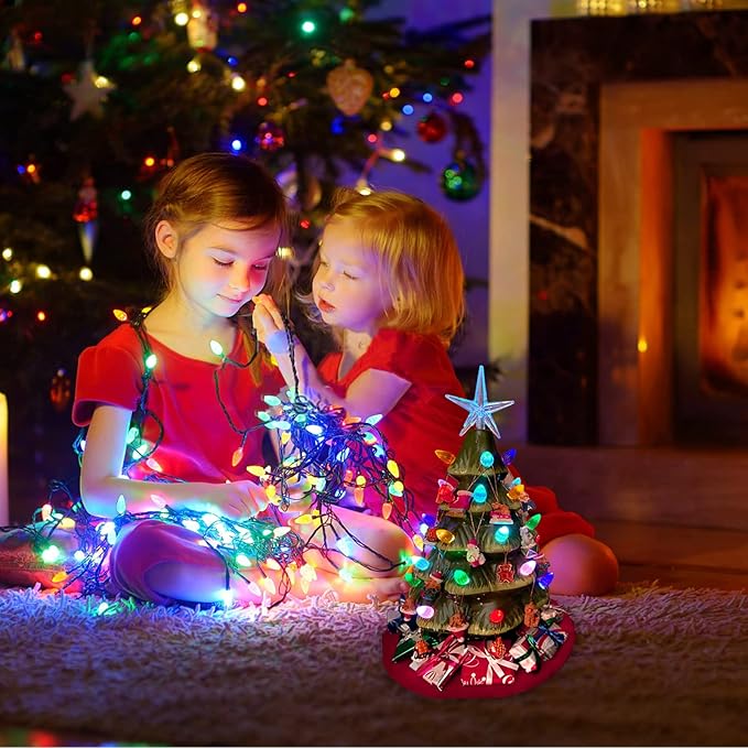 Replacement Lights Bulbs for Ceramic Christmas Tree, 217 PC Mini Twist Light Ornaments for Ceramic Tree, Multicolor Small Flame Pegs Accessories for Crafts, Assorted Colors, 6 Stars Treetops Set