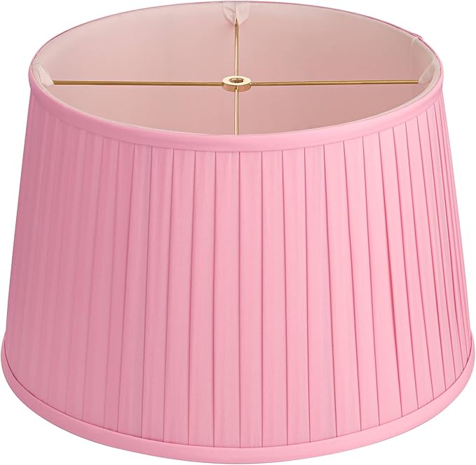 14" Top x 17" Bottom x 11" High x 11" Slant Lamp Shade Replacement Large Bright Pink Empire Round Modern Fabric Pleated Spider Harp Finial - Springcrest