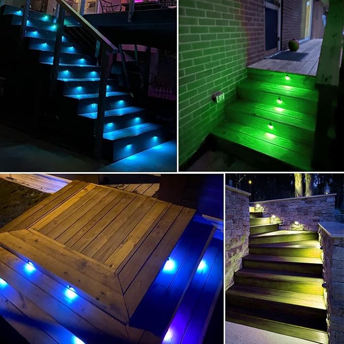 30PCS Low Voltage LED Deck Lighting Kit,0.2W-0.4W Low Voltage Multi-Color RGB Stainless Steel Waterproof Outdoor Landscape Garden Yard Patio Step Decoration Lamps LED In-ground Lights (RGB)