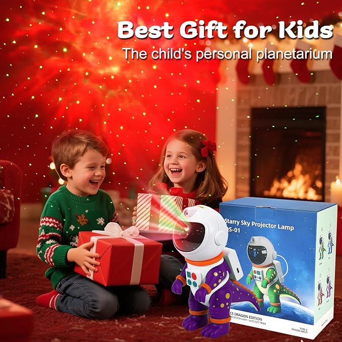 LOVME Galaxy Star Projection Night Light, Dinosaur Astronaut Space Projector with 8 Modes Starry Nebula Effects, Timer & Remote Control, Bedroom Ceiling Decor for Kids, Christmas Birthday Gift(Purple)