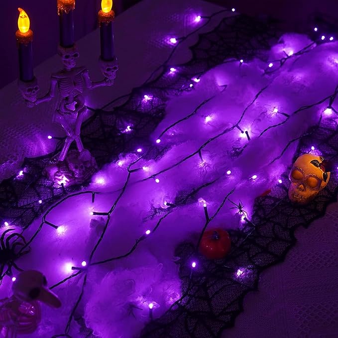 YEGUO 66ft 200 LED Purple Halloween Lights Outdoor Waterproof, Green Wire Christmas String Lights Indoor, 8 Modes Twinkle Tree Lights Plug in with Timer Memory