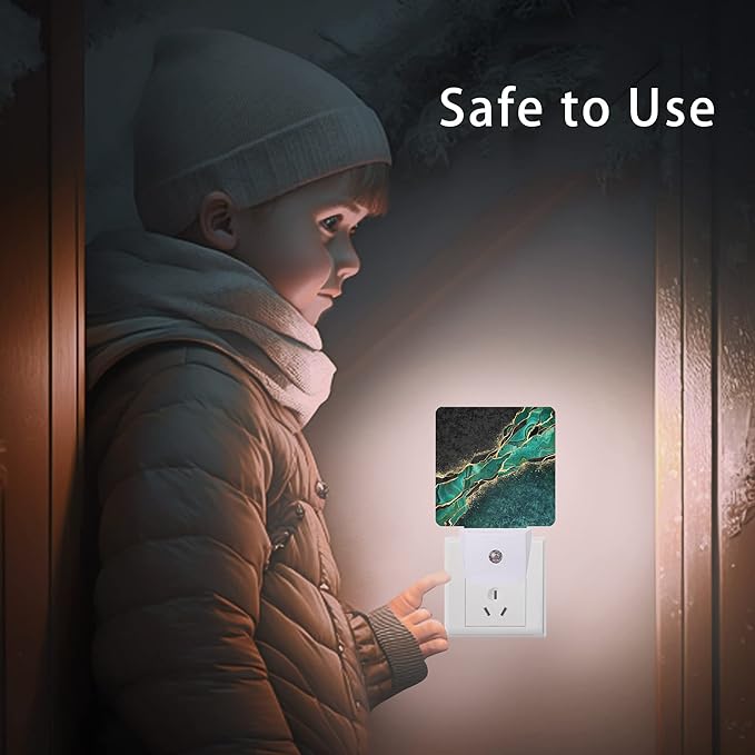 Green Marble Night Light,Golden Abstract Marble Veins Night Lights 0.5W Sleep Friendly for Boys Girls Led Night Light Dusk to Dawn Sensor Nightlight for Stairway/Hallway/Bedroom