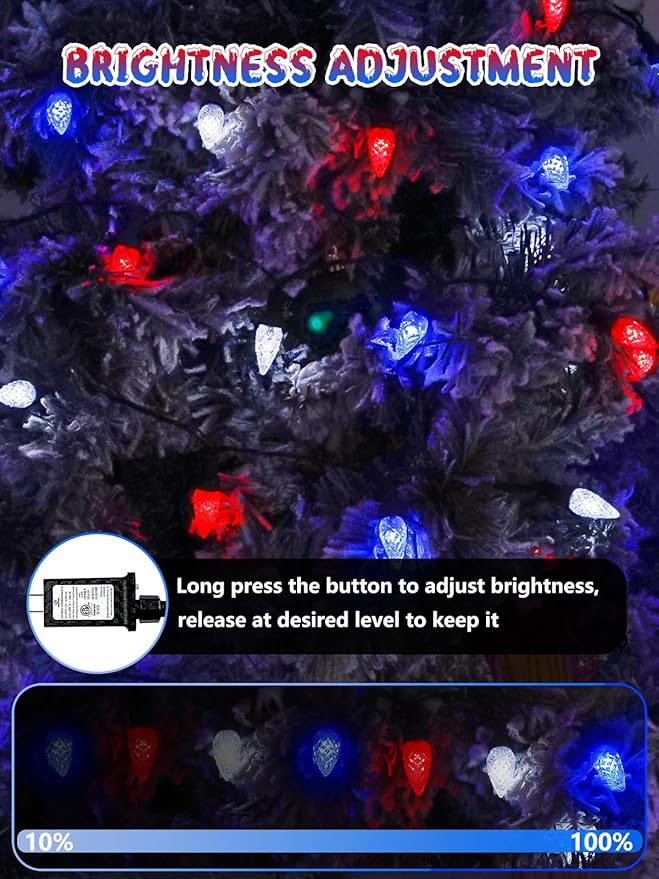 240 LED 78FT C6 Christmas String Lights, Super Long Christmas Lights Outdoor Indoor with 13 Modes & Timer, Waterproof Fairy Twinkle Light Plug in for Tree Party Xmas Decorations (Red White and Blue)