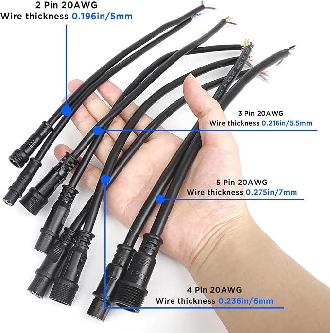 MAD OWL 4-Pin Waterproof LED Wire Connector Kit, 20 AWG 11inch/28cm Male Female Connectors with Tin Plated Joint for Various Waterproof Wires DIY (4 Set Black)