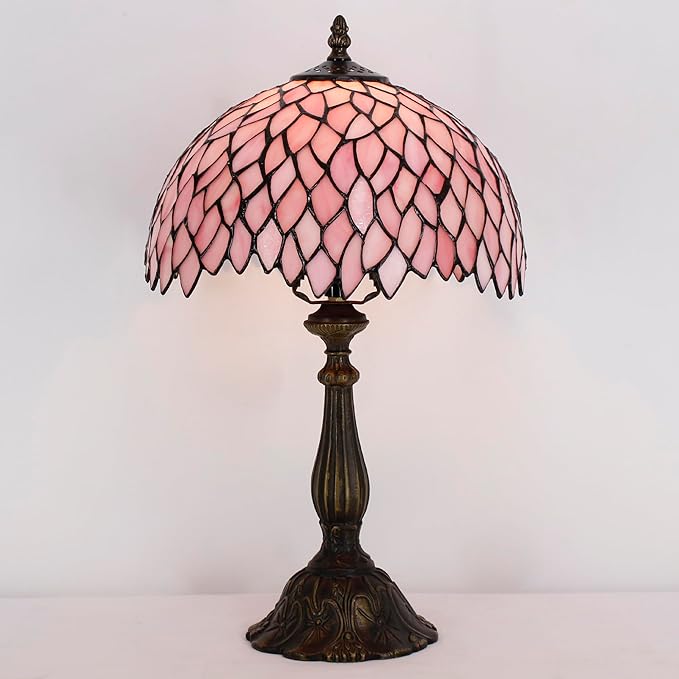 Tiffany Lamp Touch Control Table Lamp Pink Stained Glass Desk Lamp 12X12X19 Inches Wisteria Style Reading Light