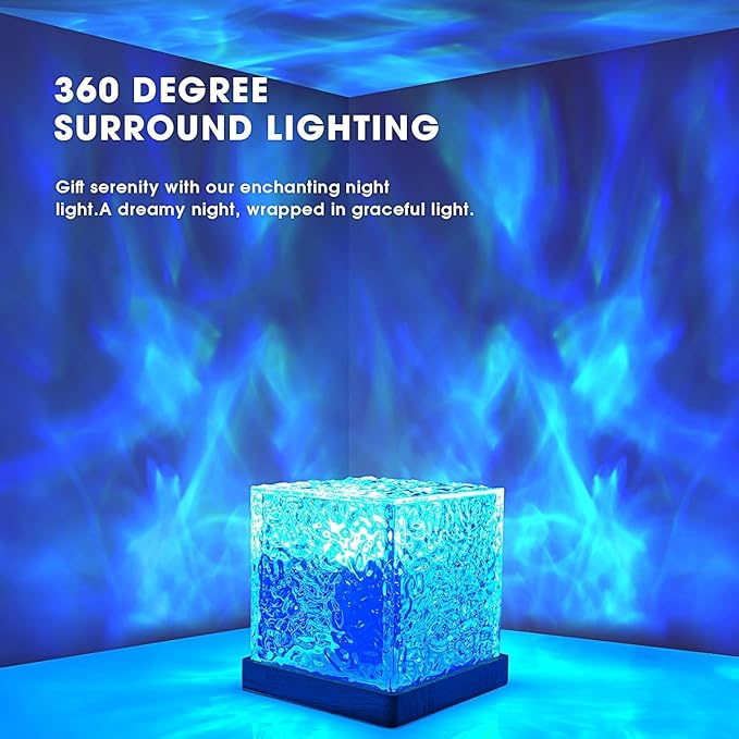 Ocean Wave Projector Light with 16 Colors Rechargeable Luminorthe Cube Lamp for Bedroom Decor/Party/Christmas Gifts/Tiktok Live/Room Decor- 4.4inch