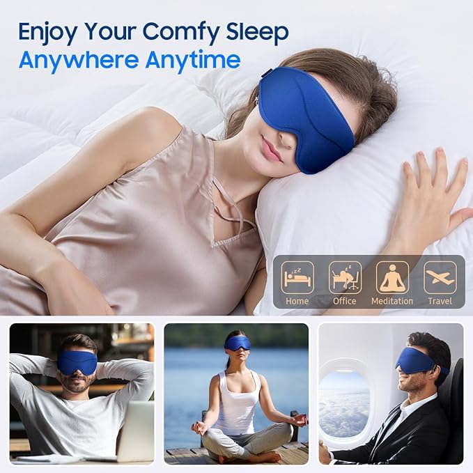 Sleep Mask, 2 Packs Premium Eye Mask for Sleeping, Total Blackout, Superior Soft Comfort, Upgraded 3D Ergonomic Designed Sleeping Mask for Home, Office, Travel, Meditation, Yoga, Blue & Pink