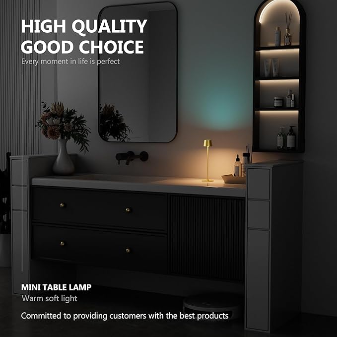 Compact Cordless Table Lamp, Rechargeable LED Night Light, Dual Light Source (RGB Top & Warm Bottom), Touch Control & Timer, Metal Lamp for Bedroom & Kids Room (Golden 1-Pack)