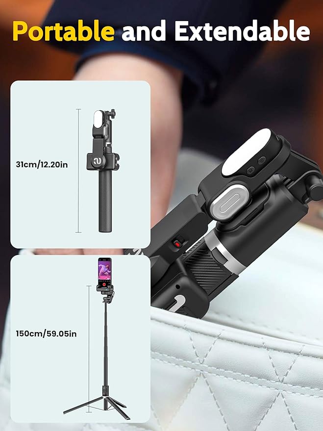 AOCHUAN Auto Face Tracking Tripod 360 Rotation w/Stand,Selfie Stick Tripod for iPhone Android w/RGB Light,Remote Control,Phone Stand Follow You for Video Recording for TikTok Vlogging(M2Pro Black)