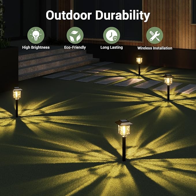 XMCOSY+ Solar Outdoor Lights Waterproof IP65, Solar-Powered Garden/Yard/Pathway Lights with Warm White 2-Tone Bronze-Wood Stainless Steel Design for Landscape Driveway Walkway Decorative