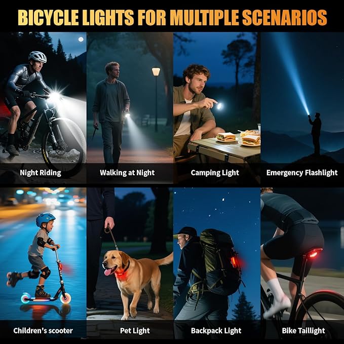 Yosky True 2000 Lumen Bike Lights for Night Riding EVO 6800mAh 6 LED Bike Headlight and Tail Light Set Rechargeable Bike Light Front and Back for Road Mountain Bike, Waterproof Safety Light