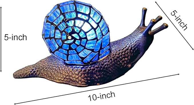Bieye L10983 Land Snail Tiffany Style Stained Glass Accent Table Lamp for Home Decoration (Blue, 10" D x 5" W x 5" H)