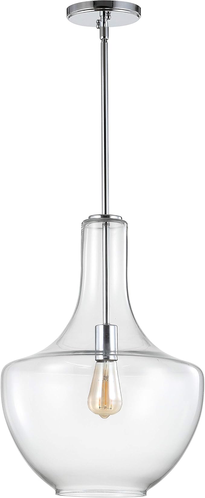 JONATHAN Y JYL6401A Watts 13.25" Glass/Metal LED Pendant Farmhouse Contemporary Dimmable Dining Room Living Room Kitchen Foyer Bedroom Hallway, Chrome/Clear
