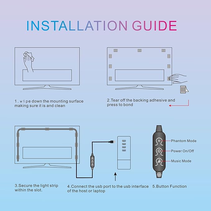 pc sync Light bar,LED Light Strips Deliver Synchronized Lighting Effects with Screen Colors and Music, Compatible with Win/Mac Systems. (PC Sync Light (for 24-inch Models))