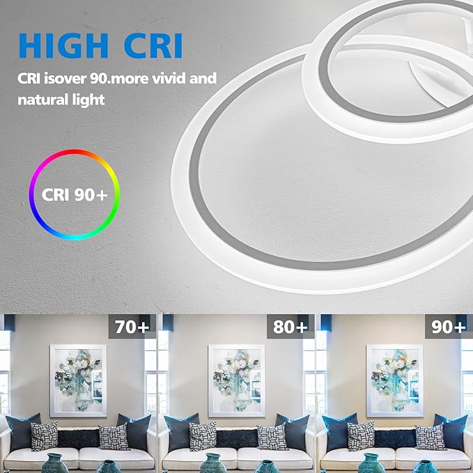 Modern LED Ceiling Light, Dimmable LED Chandelier Flush Mount Ceiling Lights, Remote Control Acrylic Ring Ceiling Lamp Fixture for Living Room Dining Room Bedroom (White, 8 Rings)